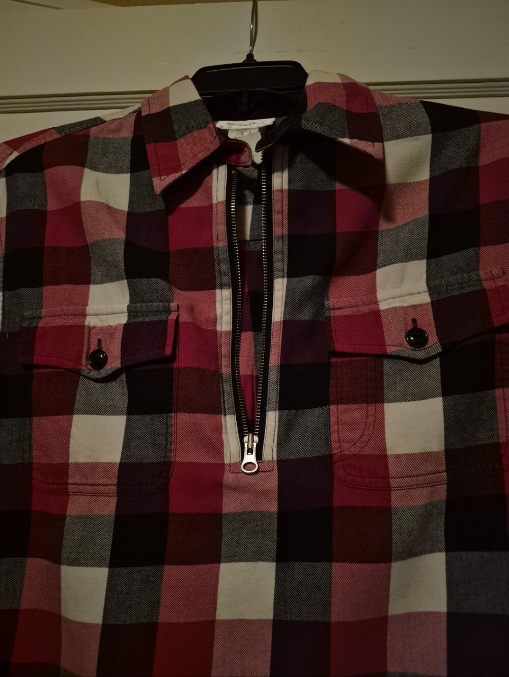 Jones New York Sport Red Black Plaid Zip Front Shirt Jacket Size Small
